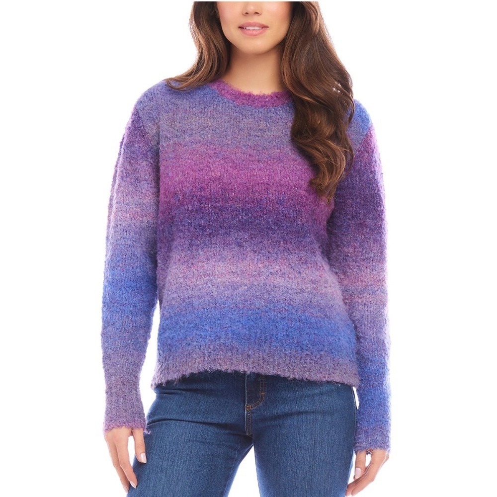 Karen Kane Womens Ombre Boucle Sweater Plum Purple Blue Knit 3N94273 Size Medium